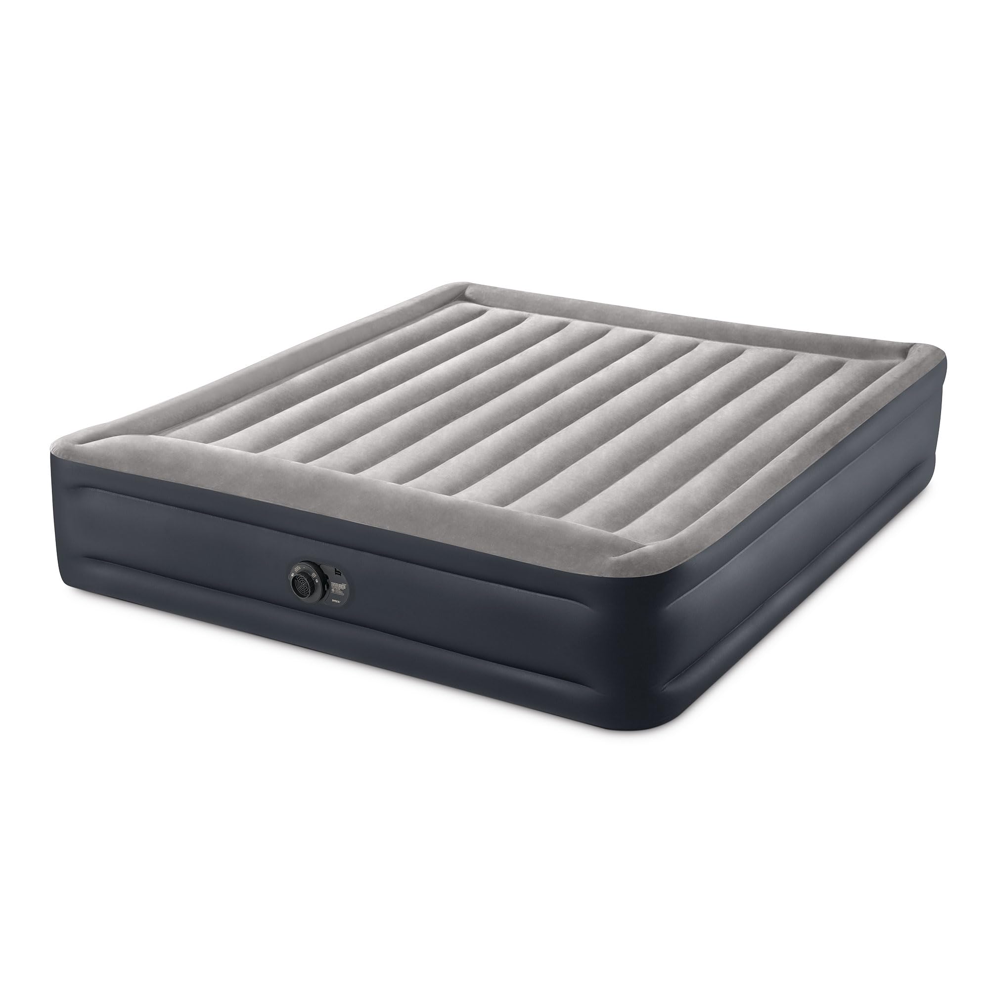 Intex Dura Beam Deluxe Raised Pillow Inflatable Blow Up Portable Firm Air Mattress with Built-in Internal Air Pump, King-Sized B