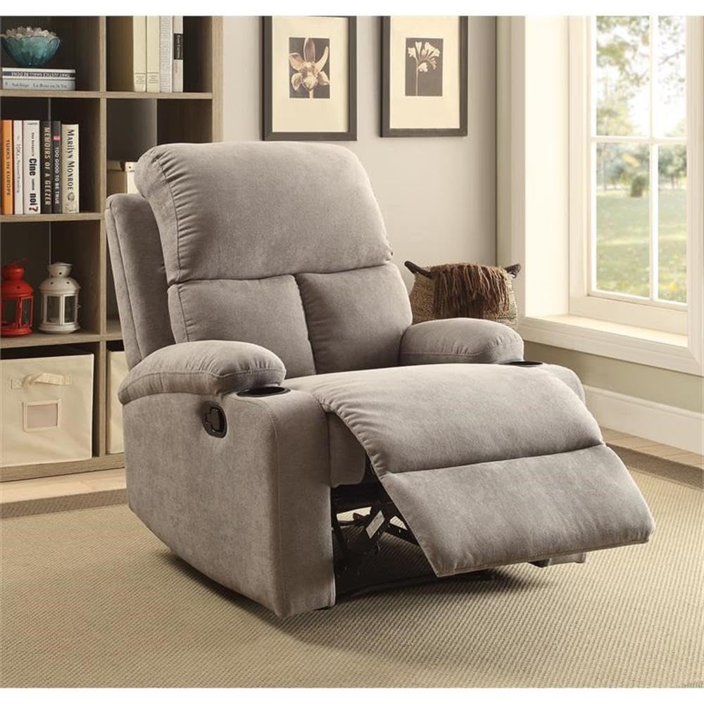 Acme Rosia Fabric Upholstered Motion Recliner With Pillow Top Armrest In Gray