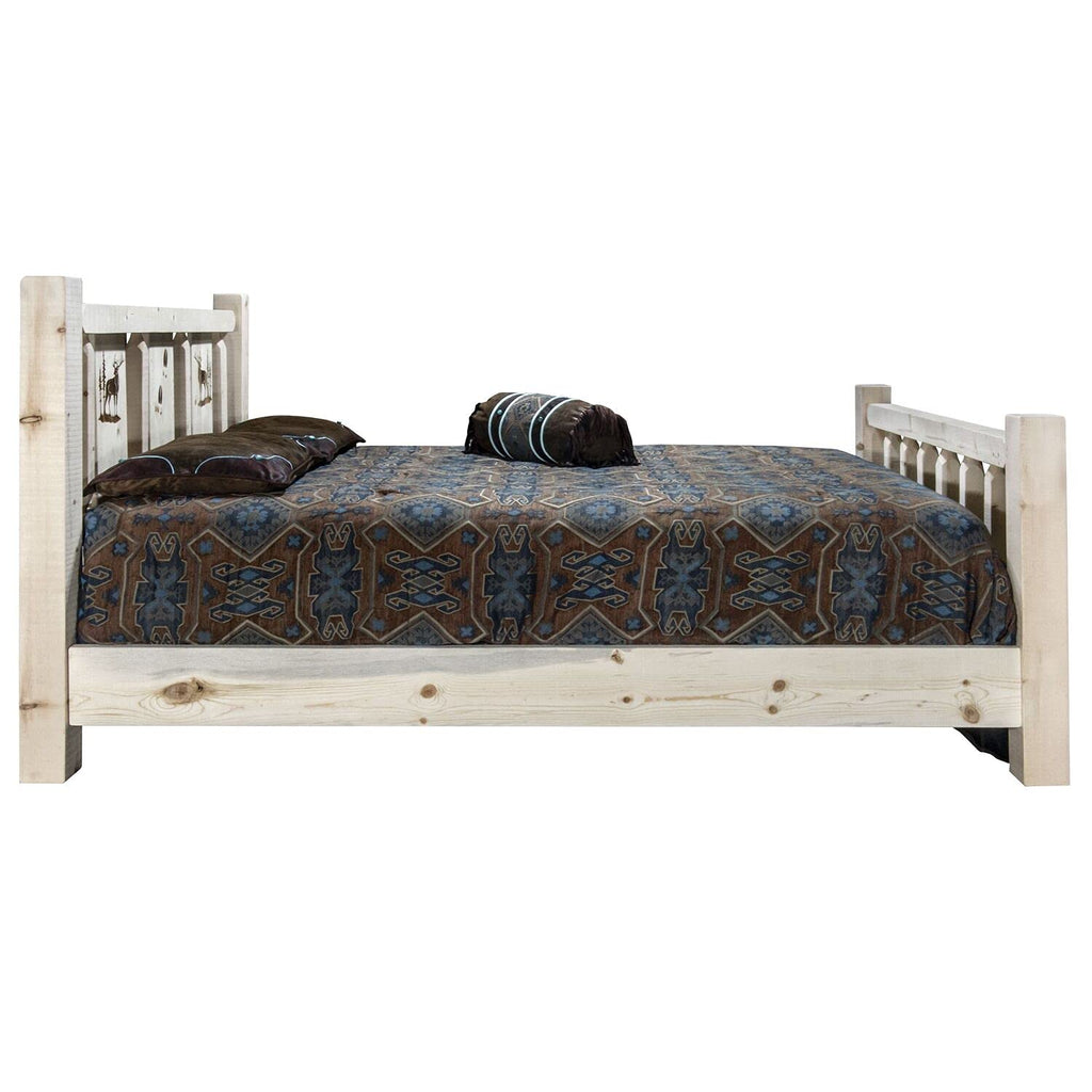 Montana Woodworks Elk Design Laser Engraved Bed in Clear Lacquer Finish (King: 94 in. L x 80 in. W x 47 in. H (199 lbs.))