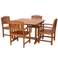 All Things Cedar TD72-20-B 5-Piece Teak Extension Patio Table Arm Chair Set Without Cushions