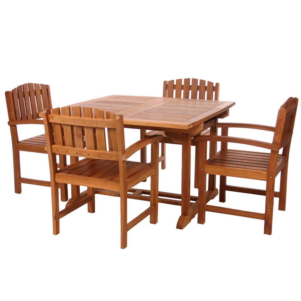 All Things Cedar TD72-20-G 5-Piece Teak Extension Patio Table Arm Chair Set with Cushions, Green