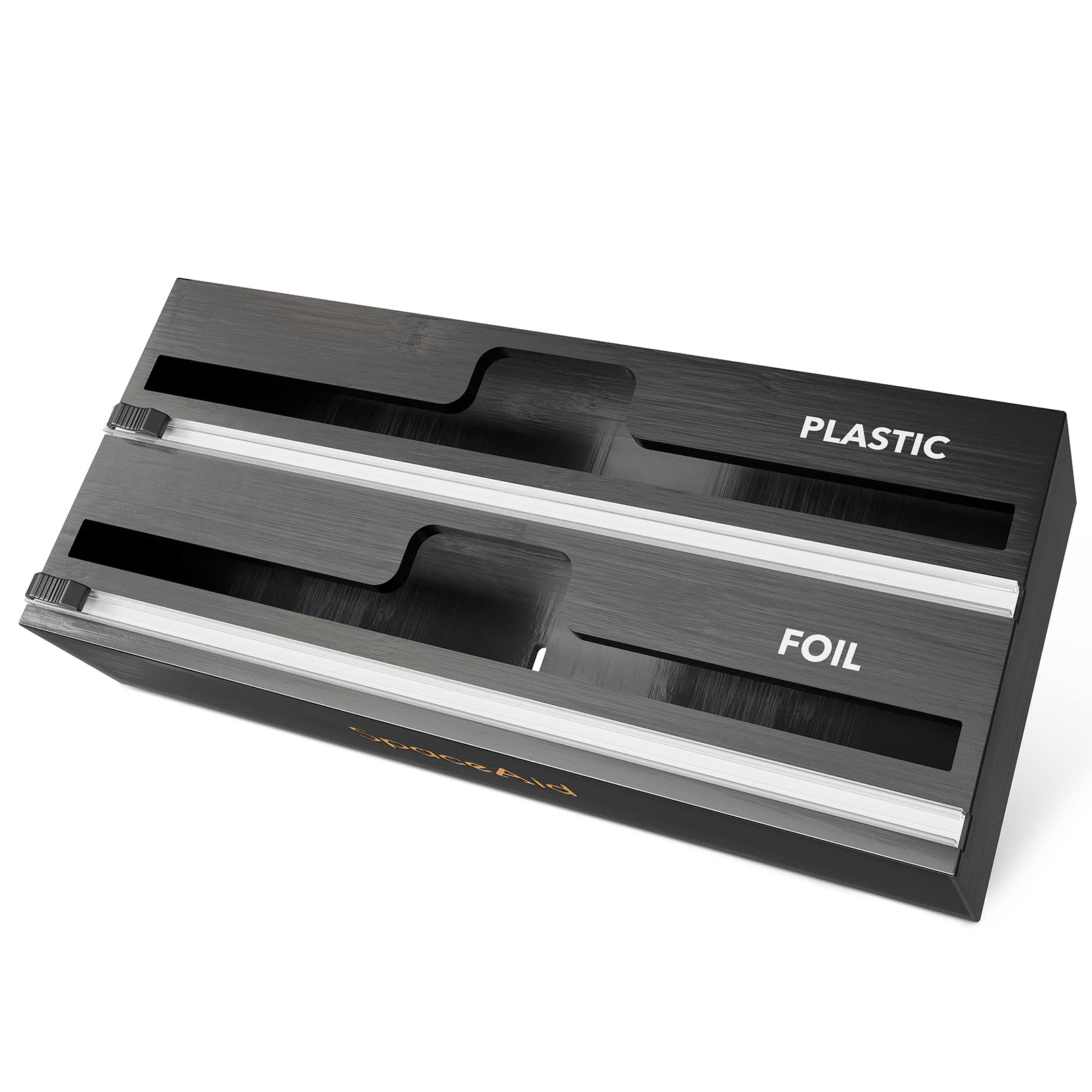 SpaceAid WrapNeat 2 in 1 Wrap Organizer with Cutter and Labels, Plastic Wrap, Aluminum Foil and Wax Bamboo Dispenser for Kitchen