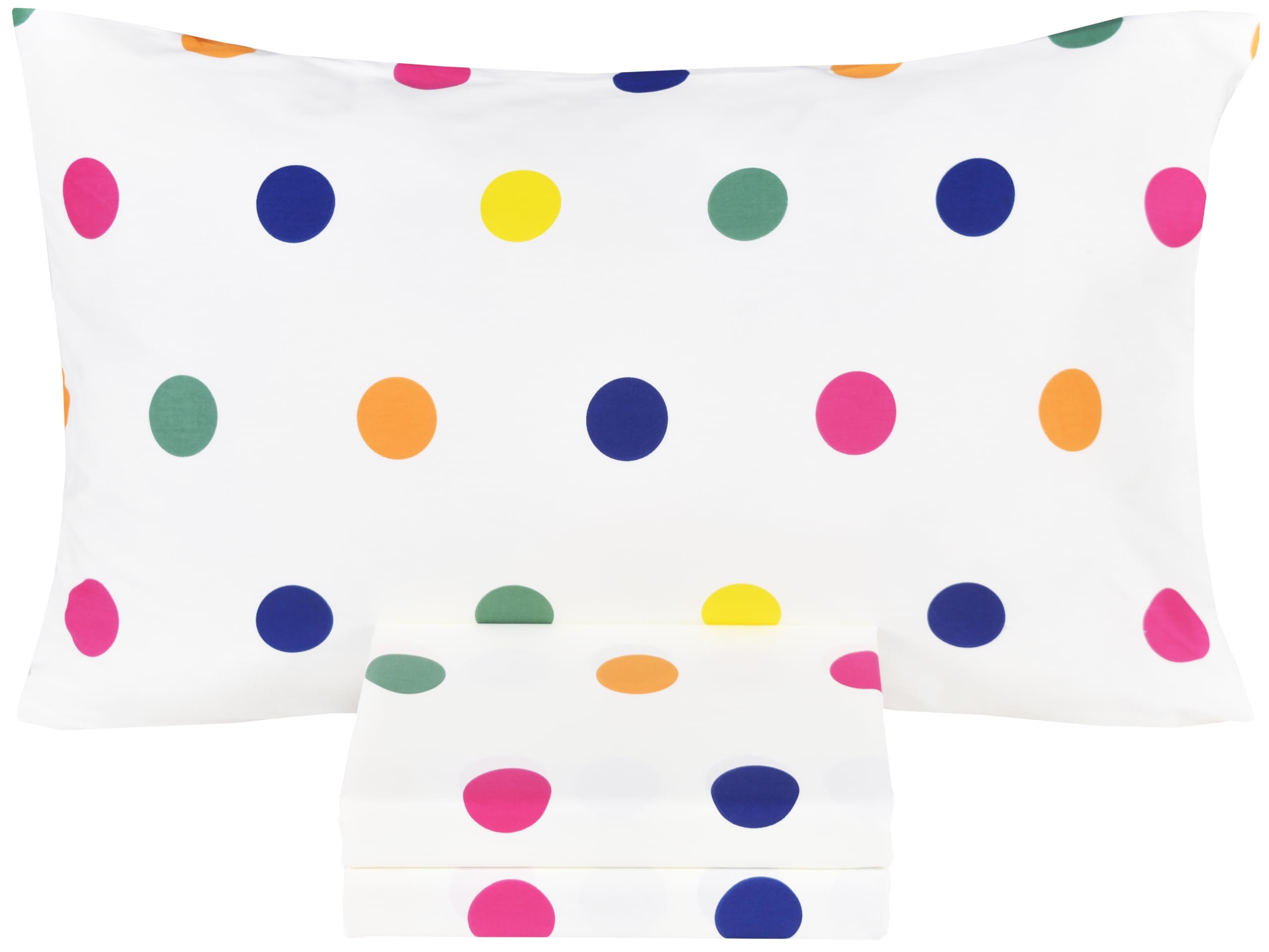 Scientific Sleep Rainbow Dot Colorful 100% Cotton 3 Pcs Twin Bed Sheet Set Kids Toddler Teen, Flat Sheet & Fitted Sheet & Pillow