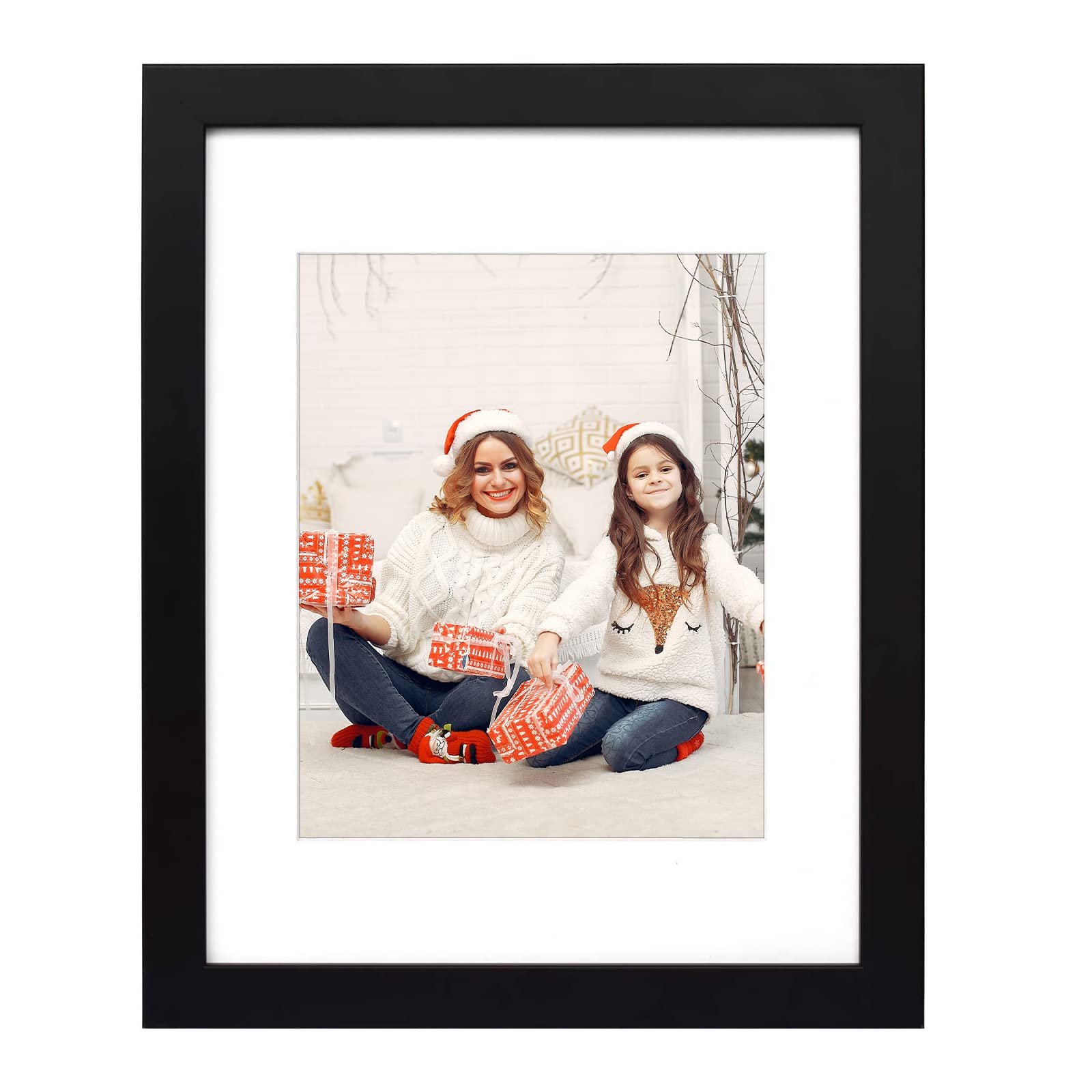 Golden State Art, 11x14 Black Photo Wood Frame with Real Glass and White Mat for 8x10 Picture