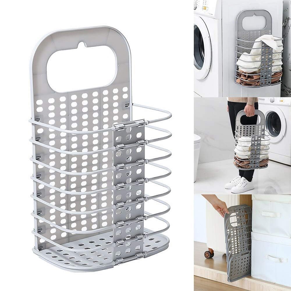 XQVO Wall Mounted Foldable Laundry Hamper Bag | Hanging Plastic Laundry Basket for Bathroom, Bedroom & Kitchen | SpaceSaving Di