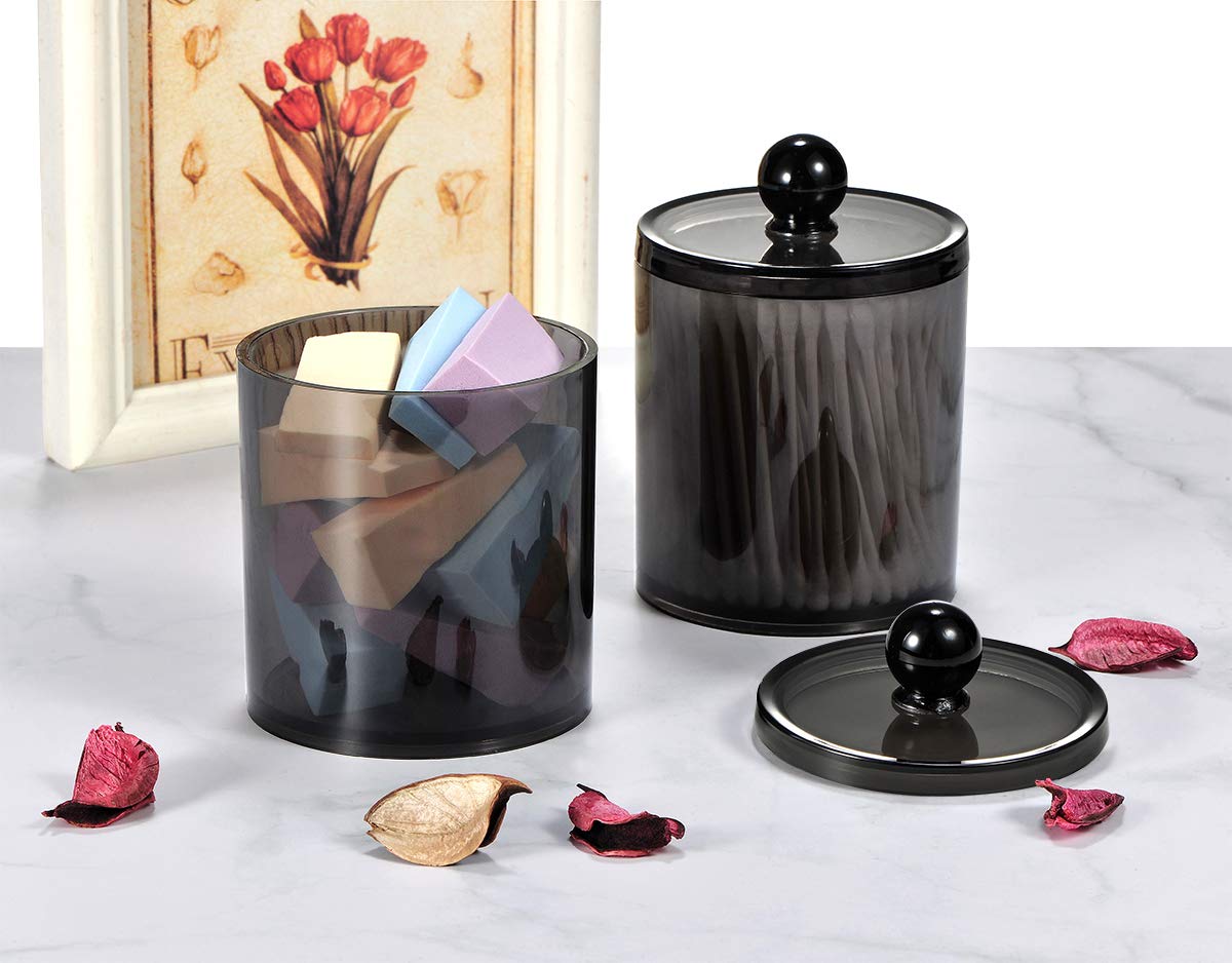 6 Pack Of 12 Oz. Qtip Dispenser Apothecary Jars Bathroom With Labels - Holder Storage Canister Clear Plastic Acrylic Jar For Bal