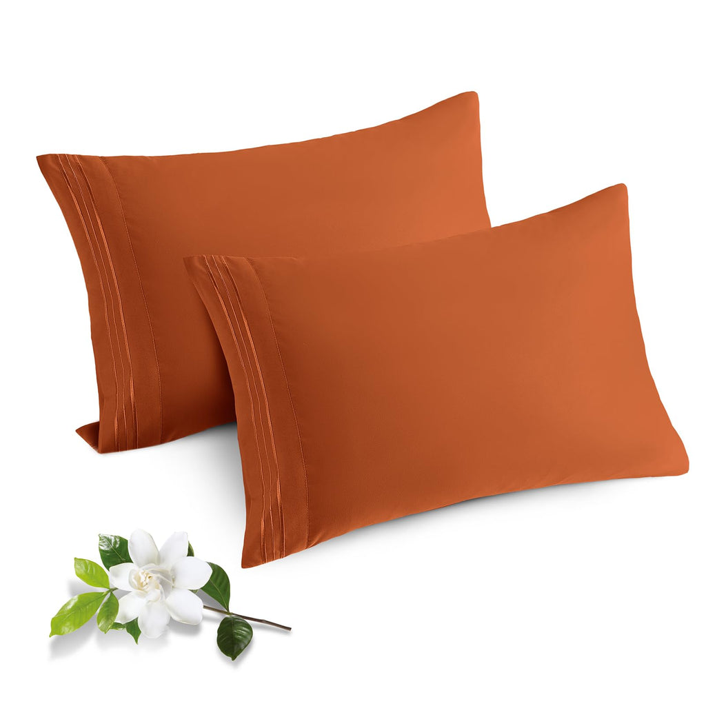 Horbaunal 2 Pack Microfiber Pillowcases Standard Size Burnt Orange Bed Pillow Cases with Envelope Closure, 1800 Thread Count Sof