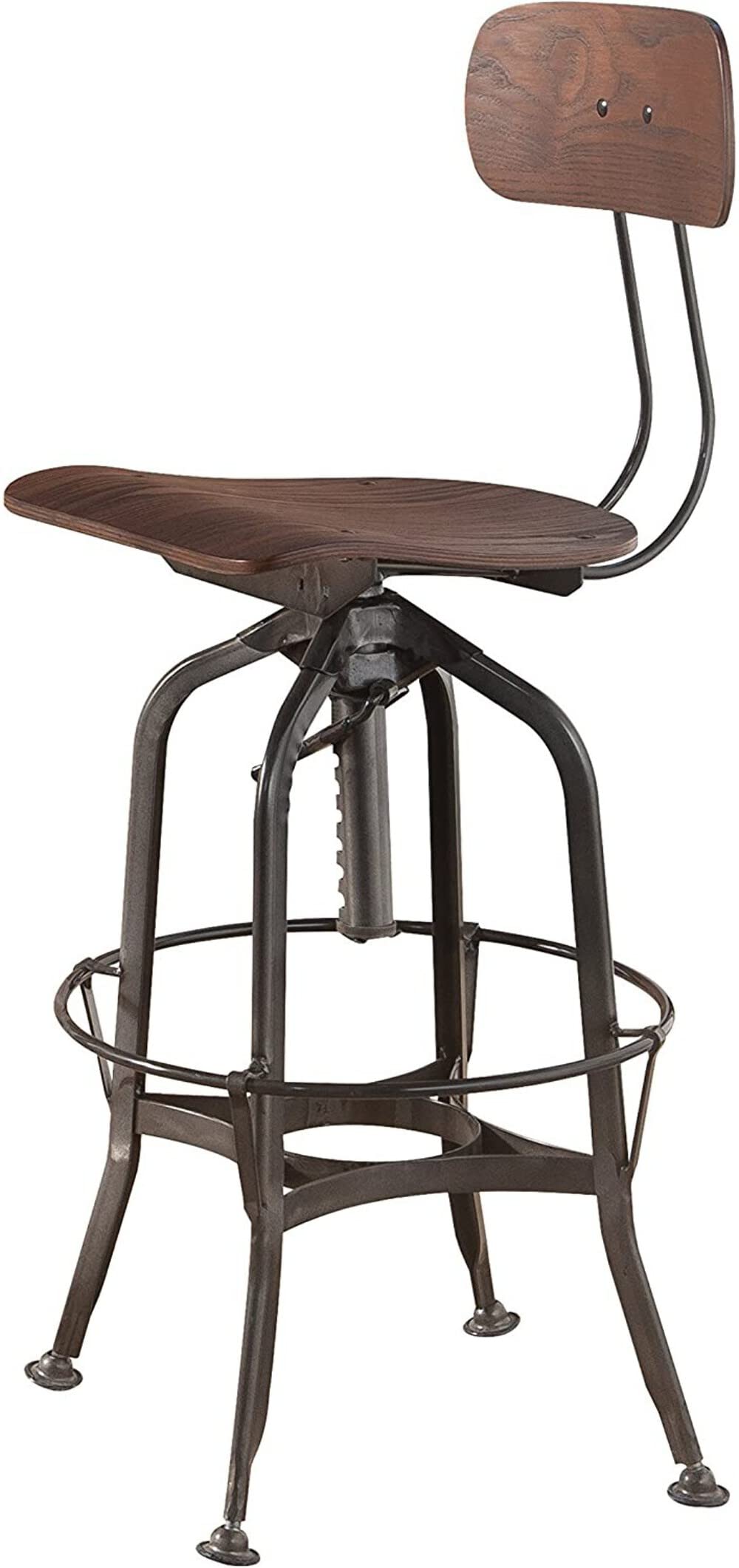 HomeRoots 16' X 16' X 43' Walnut Wood Adjustable Stool (1Pc)