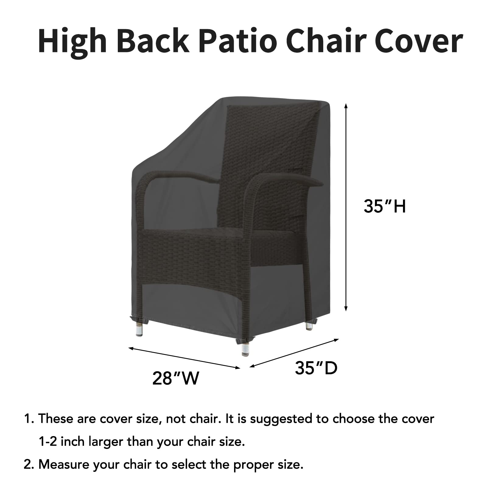 Easy-Going Outdoor High Back Chair Cover Uv Resistant Patio Chair Cover Waterproof Lawn Patio Furniture Cover With Tape Sealed Seam (2 Pack-28Wx35Dx35H Inch, Black)