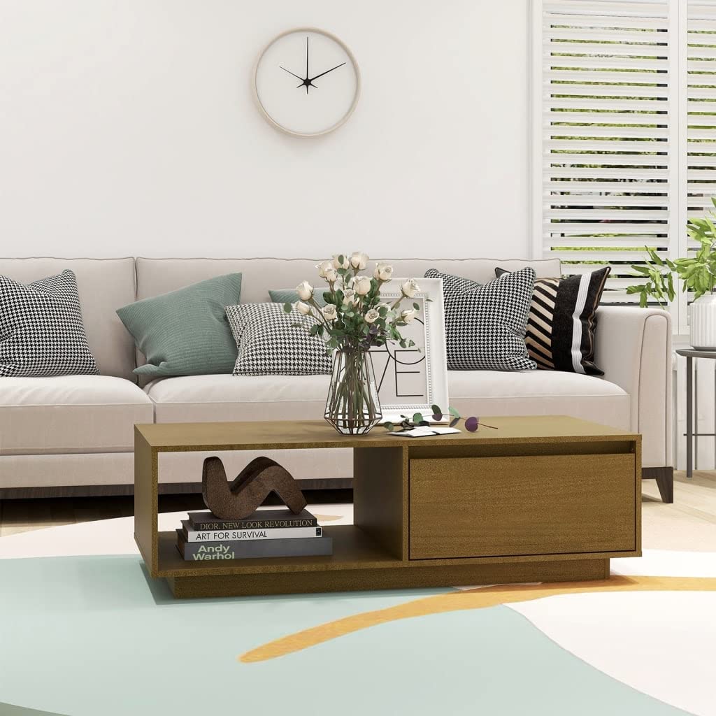 vidaXL Solid Pinewood Coffee Table Home Indoor Living Room Dining Room Wooden Storage Accent Side Sofa Couch End Tea Table Furniture Honey Brown