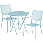 Flash Furniture Commercial Grade 30" Round Sky Blue Indoor-Outdoor Steel Folding Patio Table Set with 2 Square Back Chairs