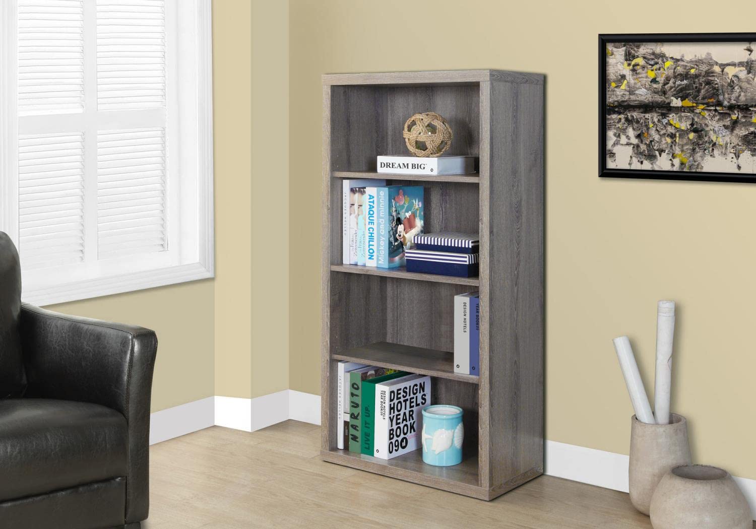 Monarch Specialties 7060 Bookshelf, Bookcase, Etagere, 5 Tier, H, Office, Bedroom, Laminate, Brown, Contemporary, Modern Bookcase-48 H/Dark Taupe With Adjustable Shelves, 48-Inch