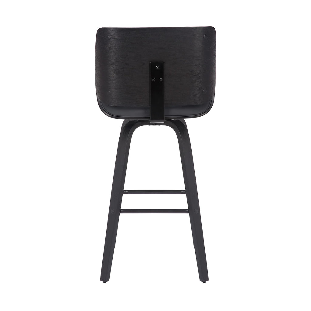 Armen Living Tyler Mid Century Modern Swivel Bar Stool For Kitchen Island Counter In Gray Faux Leather And Black Wood, 30' Seat Height