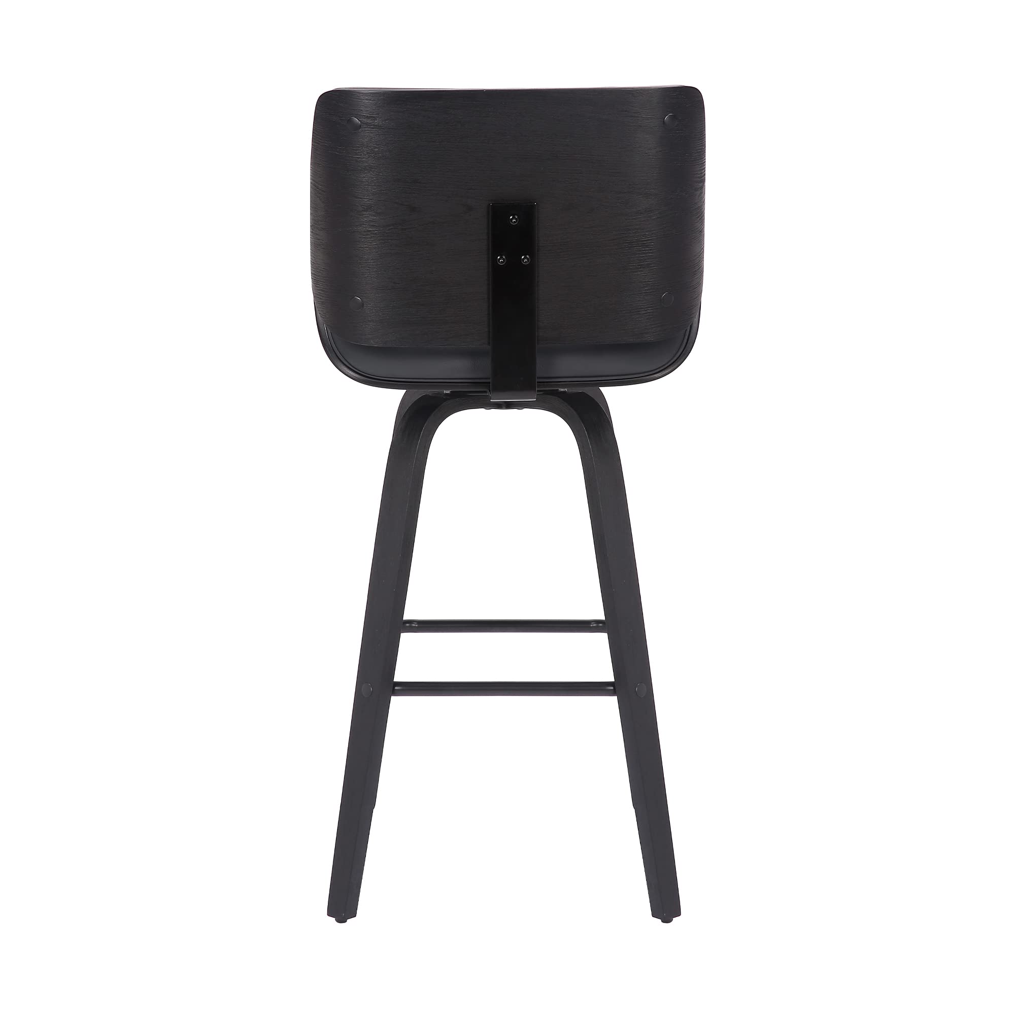 Armen Living Tyler Mid Century Modern Swivel Bar Stool For Kitchen Island Counter In Gray Faux Leather And Black Wood, 30' Seat Height
