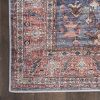 HomeRoots 533324 8 x 10 ft. Blue & Red Oriental Traditional Power Loomed Distressed Washable Non Skid Rectangle Area Rug