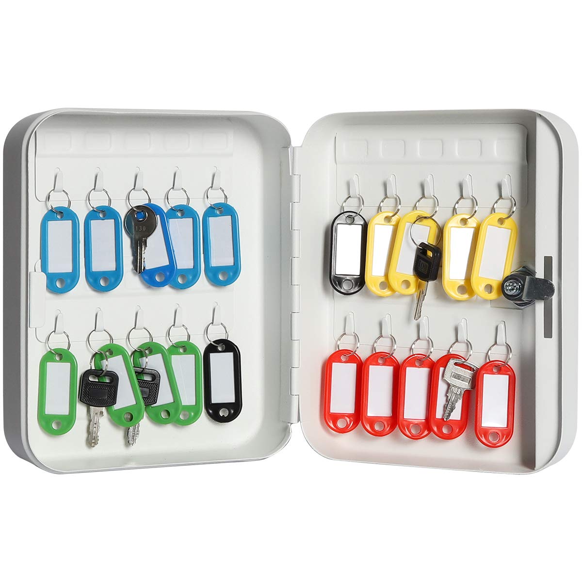 Jssmst Key Lock Box Wall Mount Security Key Storage Box, Locking Key Cabinet Wall Mount With 20 Key Hooks & Tags Key Labels, 7.8