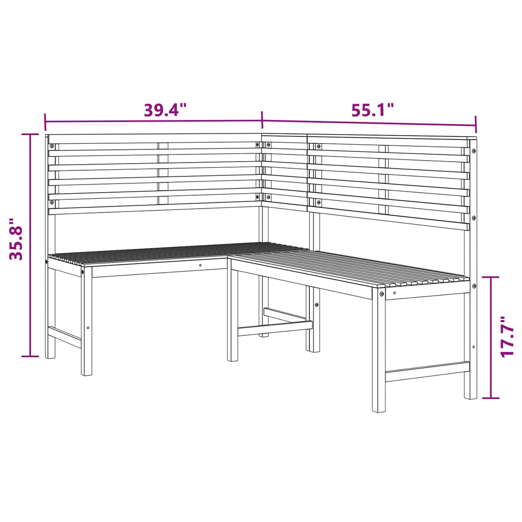 vidaXL Patio Corner Bench, Outdoor Wooden Bench for Garden Park Potting Picnic, Solid Acacia Wood, Easy Assembly, 39.4" x 55.1" x 35.8" Grey