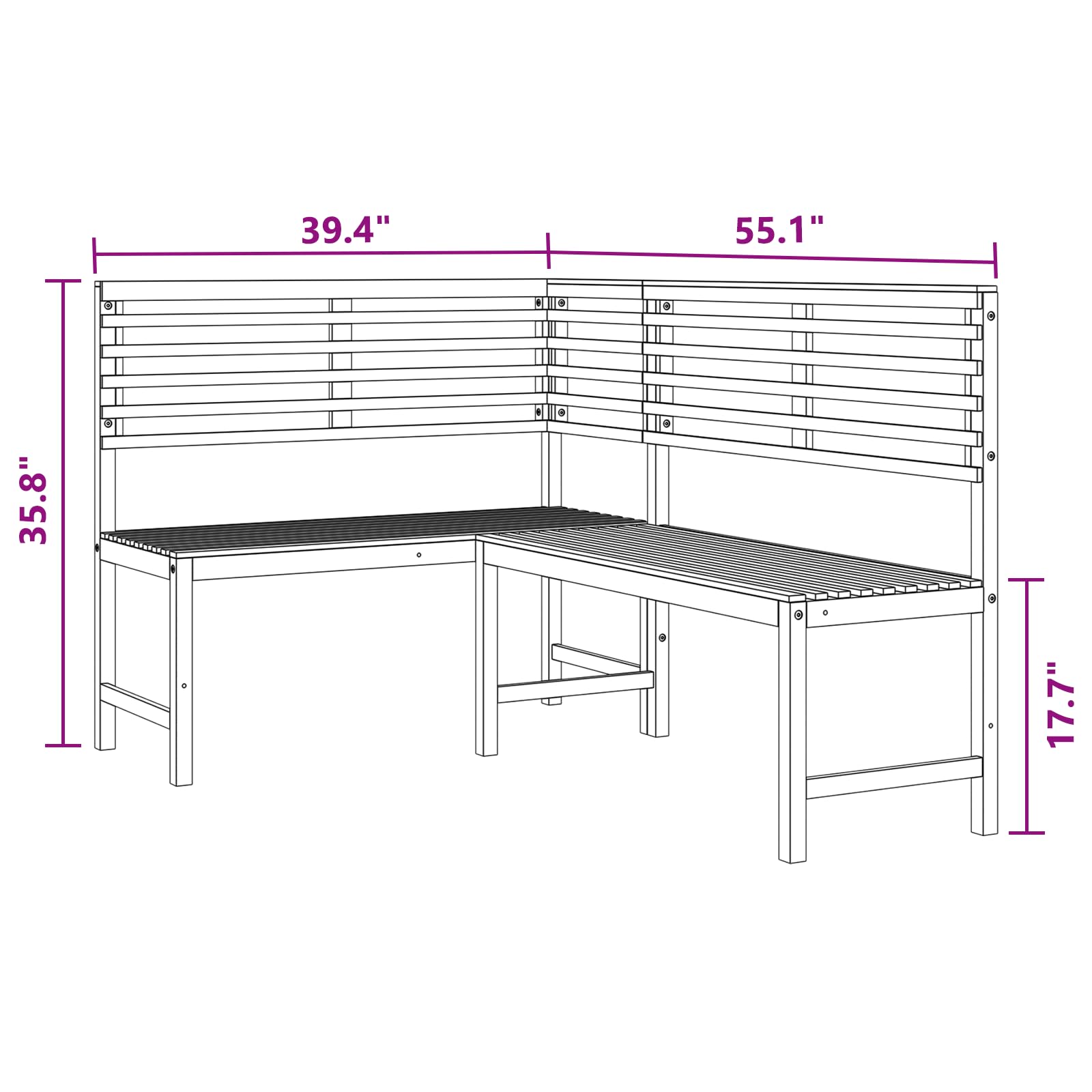 vidaXL Patio Corner Bench, Outdoor Wooden Bench for Garden Park Potting Picnic, Solid Acacia Wood, Easy Assembly, 39.4" x 55.1" x 35.8" Grey