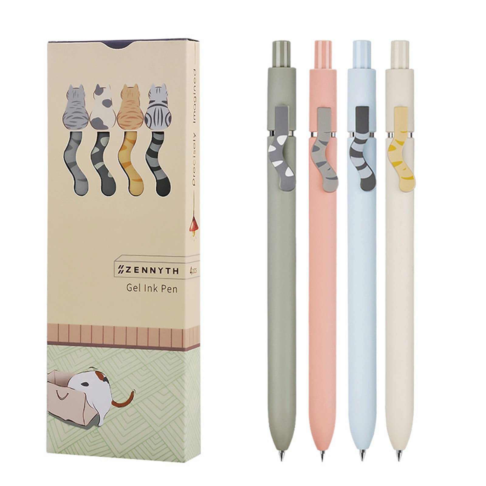 Toshine Cute Cat Tails Pens Kawaii Aesthetic Pens 0.5Mm Fine Point Smooth Writing Black Ink Gel Pens, Quick Dry Retractable Ball