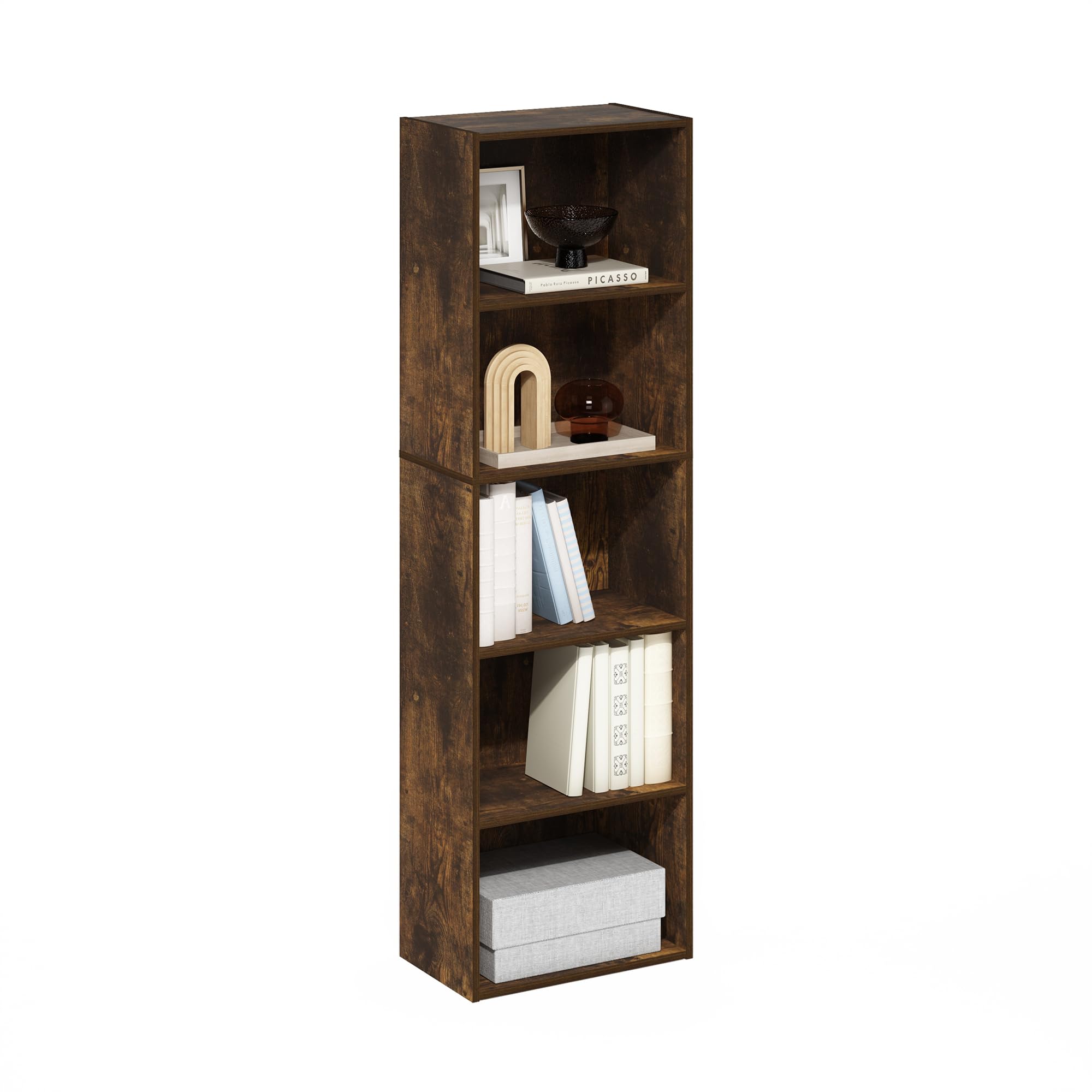Furinno Luder 5-Tier Reversible Color Open Shelf Bookcase, Amber Pine