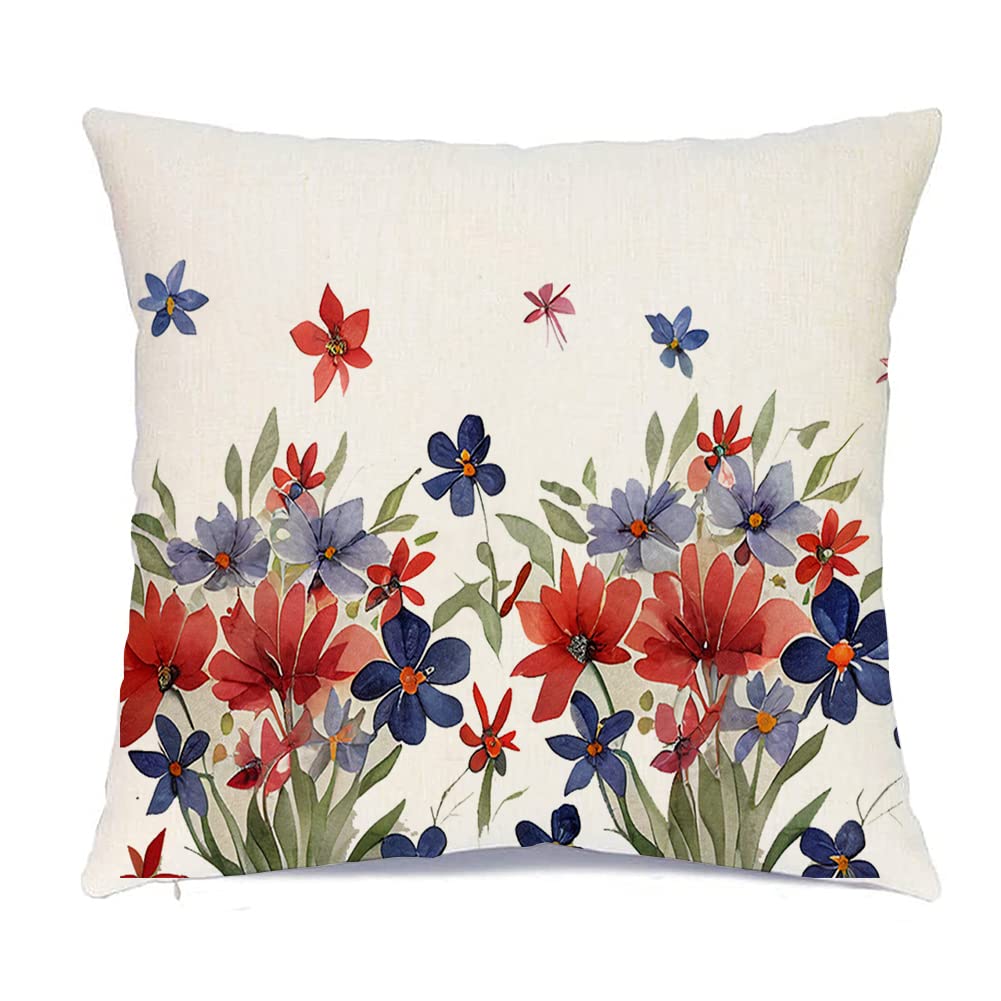 Rabusofa 4Th Of July Decorations Pillows Decorative Throw Pillows 18X18 Inch,Floral Fourth Of July Throw Pillow Covers,Patriotic