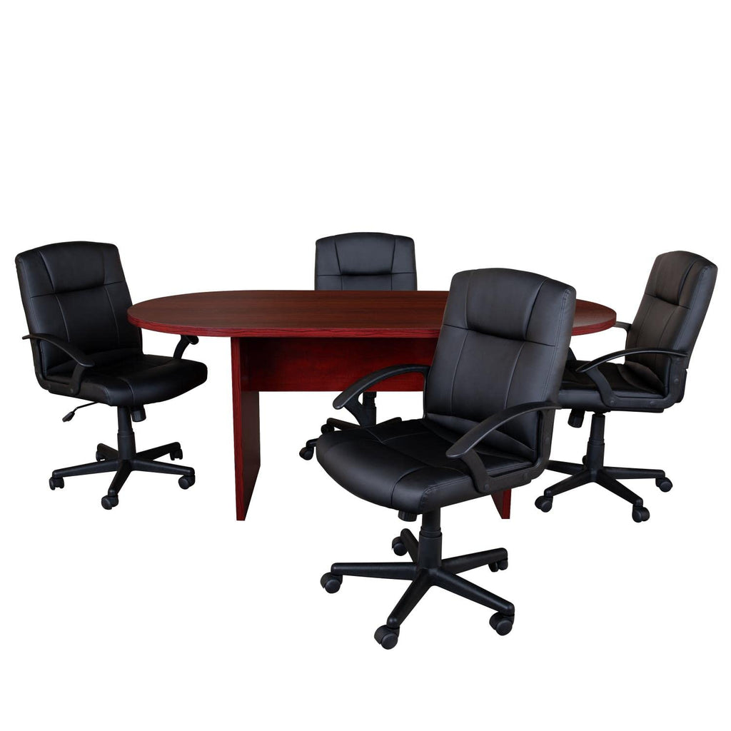 Flash Furniture Lake 5 Piece Mahogany Oval Conference Table Set With 4 Black Leathersoft-Padded Task Chairs