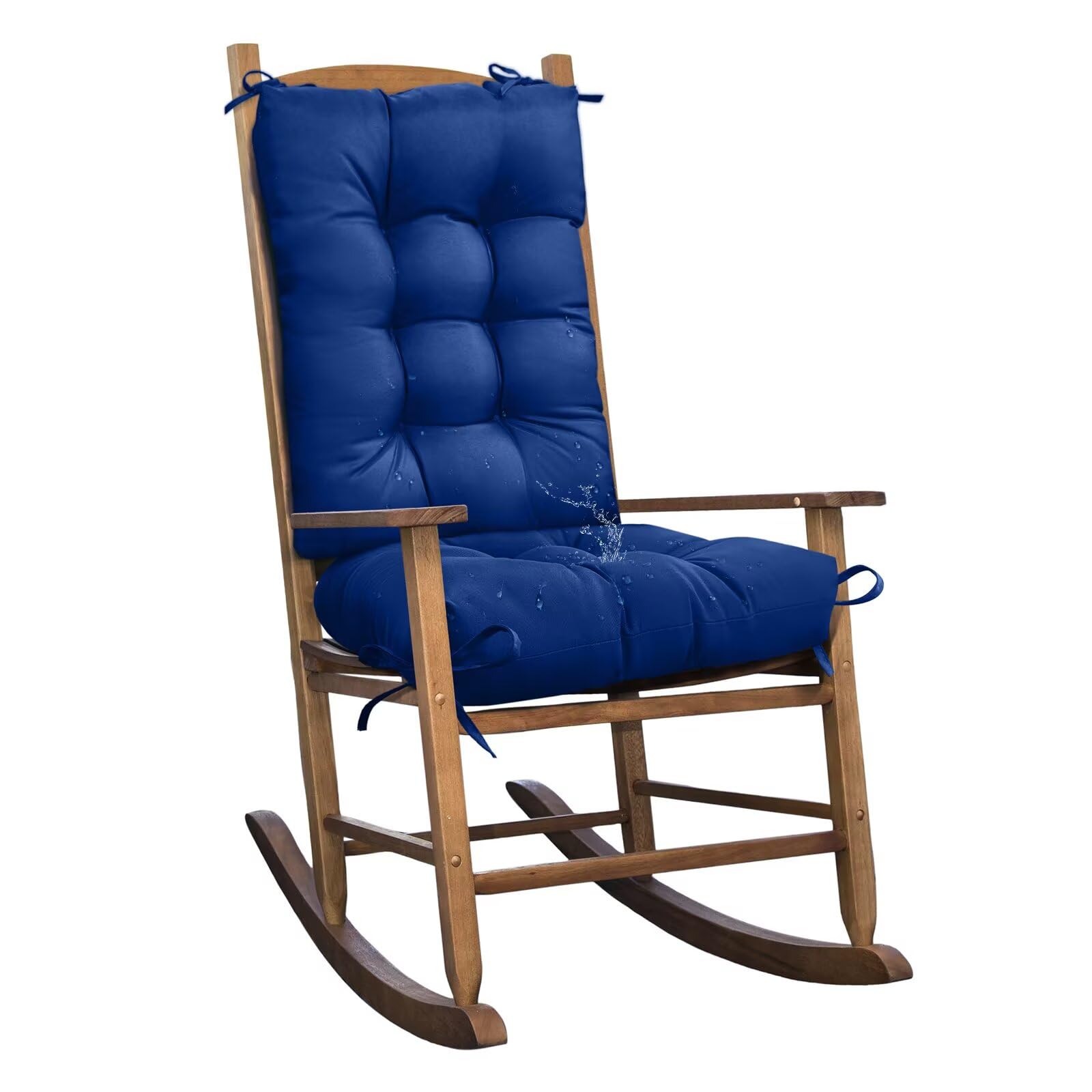 Tesica 1 Pack Outdoor Chair Cushion Set Dark Blue Rocking Chair Cushion With Ties Overstuffed Seat Back Pad For Outdoor Indoor C