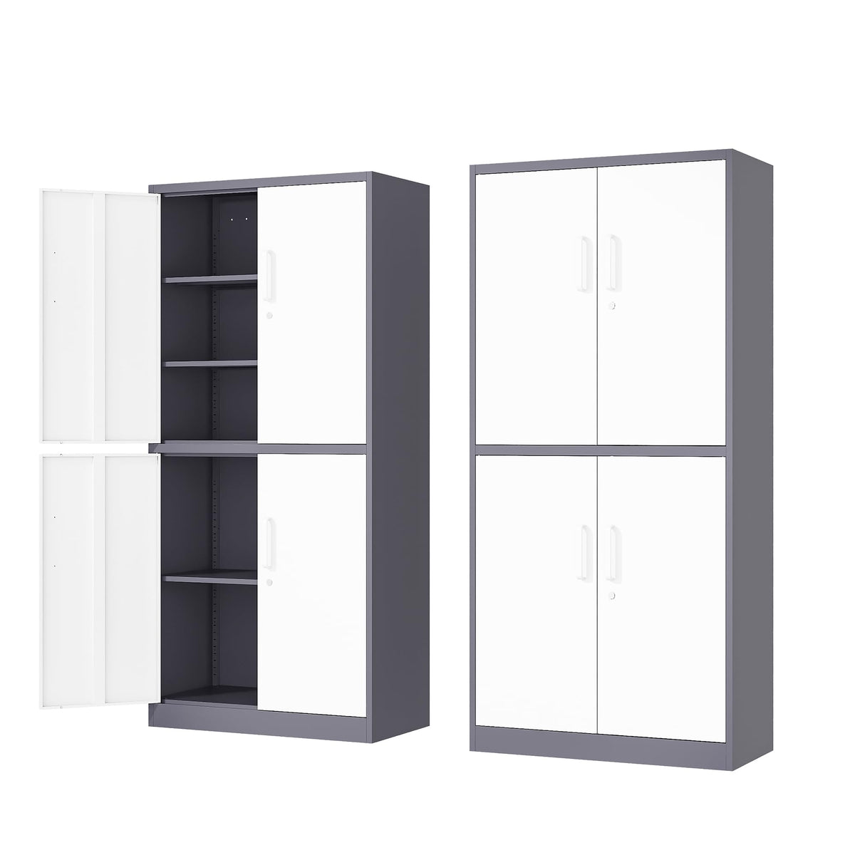 Fesbos 71    Metal Storage Cabinet-Lockable File Cabinet Garage Tool Cabinet with Doors and Shelves-Gray&White Steel Cabinet for