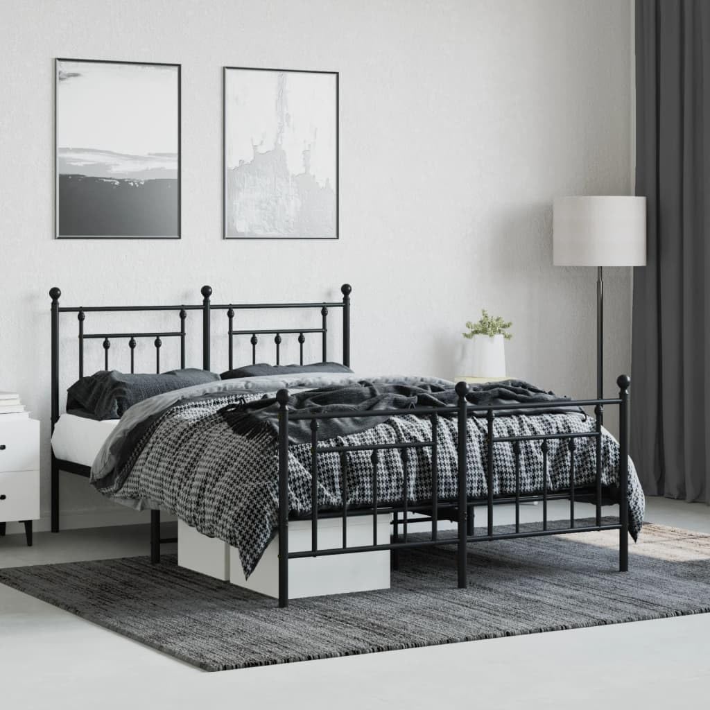 vidaXL 12 Inch Black Queen Bed Frame with Headboard & Footboard, Sturdy Metal Platform Bed Frame & Slats, Extra Under Bed Storage, No Box Spring Needed, Without Mattress