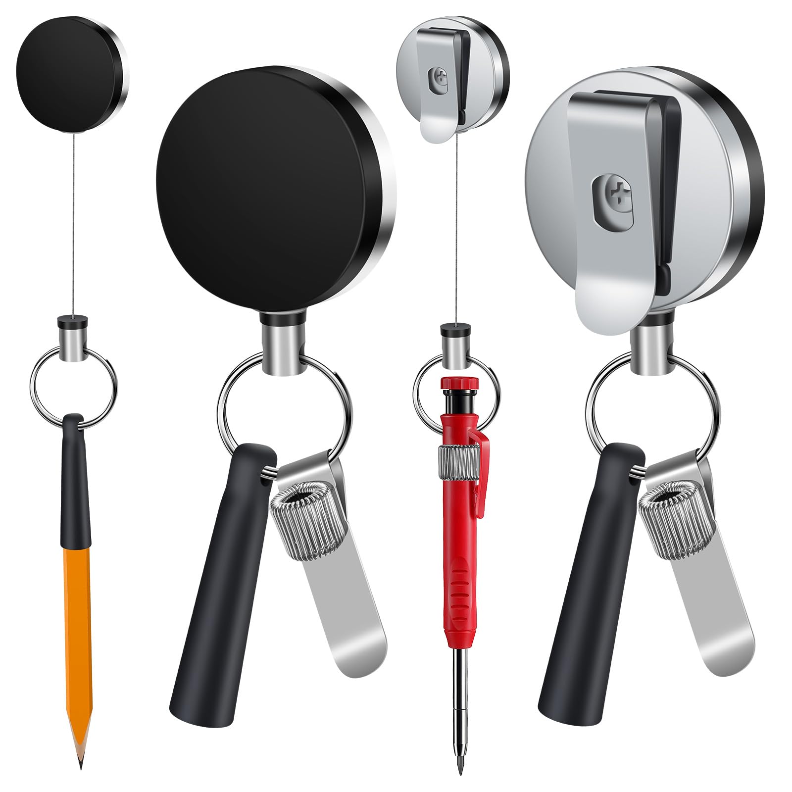 Pasezenn 2 Pack 35' Steel Wire Heavy Duty Retractable Pull Pen Pencil Holder, Flexible Silicone Pen Holder And Metal Pen Clip I