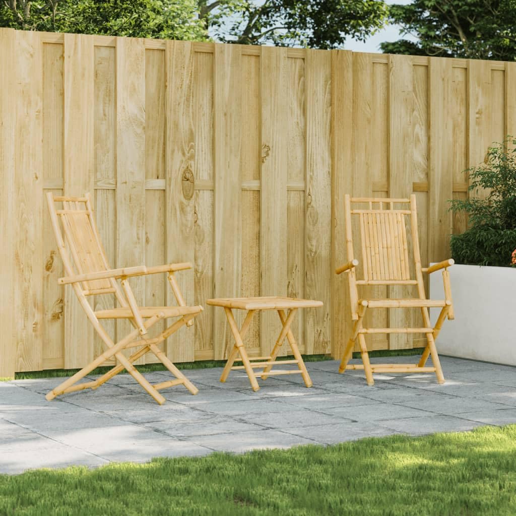 vidaXL Bamboo Folding Patio Chairs - Outdoor Garden Deck Seating, 2 PCS, Brown, 20.9 x 26 x 39”, Water-Resistant, Foldable