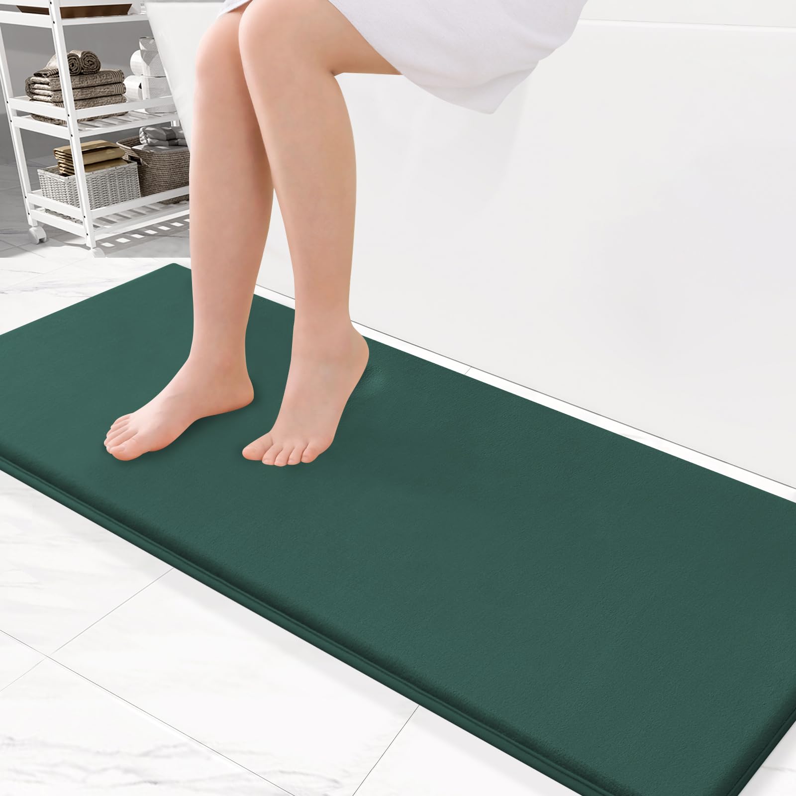 Smiry Memory Foam Bath Mat 47 x 17, Extra Soft Absorbent Bathroom Rugs Non Slip Bath Rug Runner for Shower Bathroom Floors, Gree