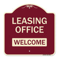 Signmission Designer Series Sign - Leasing Office, Welcome | Burgundy 18' X 18' Heavy-Gauge Aluminum Architectural Sign | Prot