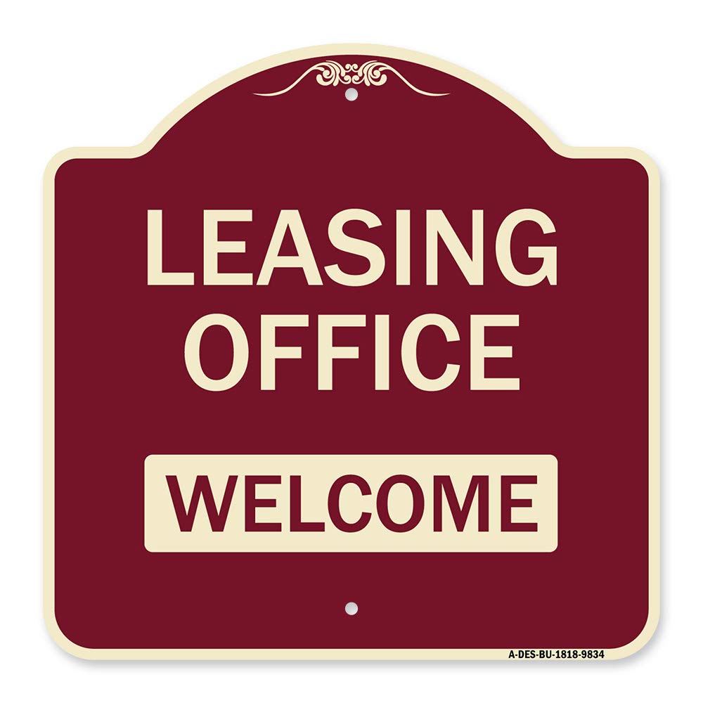 Signmission Designer Series Sign - Leasing Office, Welcome | Burgundy 18' X 18' Heavy-Gauge Aluminum Architectural Sign | Prot