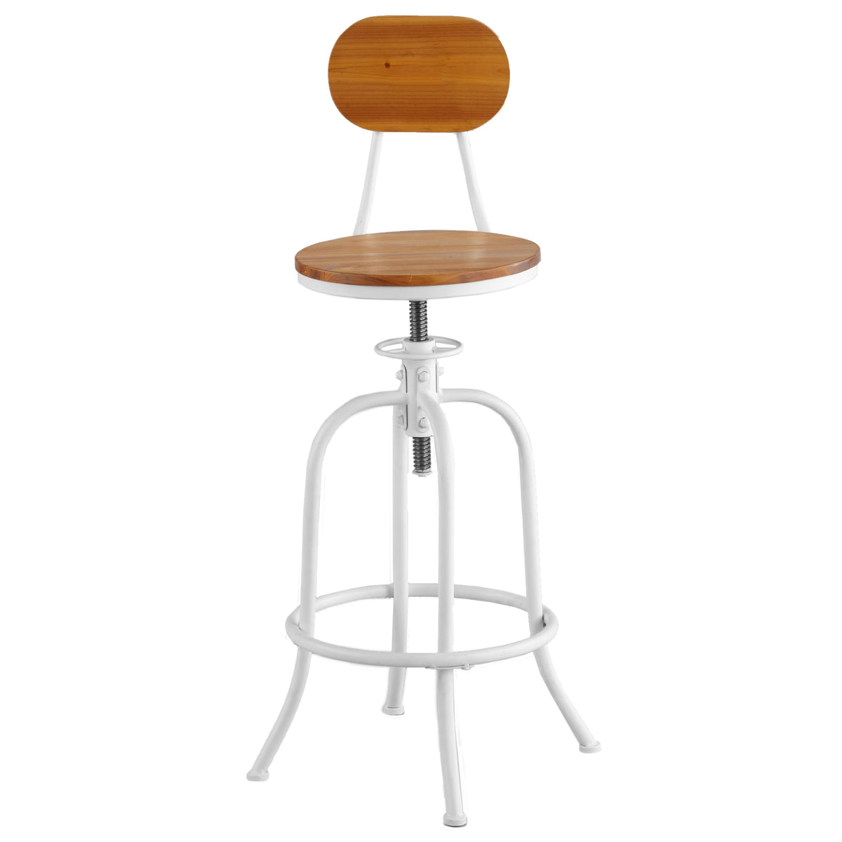 Adjustable Swivel Stool with Back - White