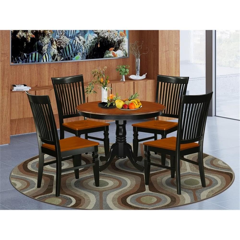 East West Furniture HLWE5-BCH-W 5 Piece Modern Dining Table Set Includes a Round Wooden Table with Pedestal and 4 Dining Chairs, 42x42 Inch, Black & Cherry
