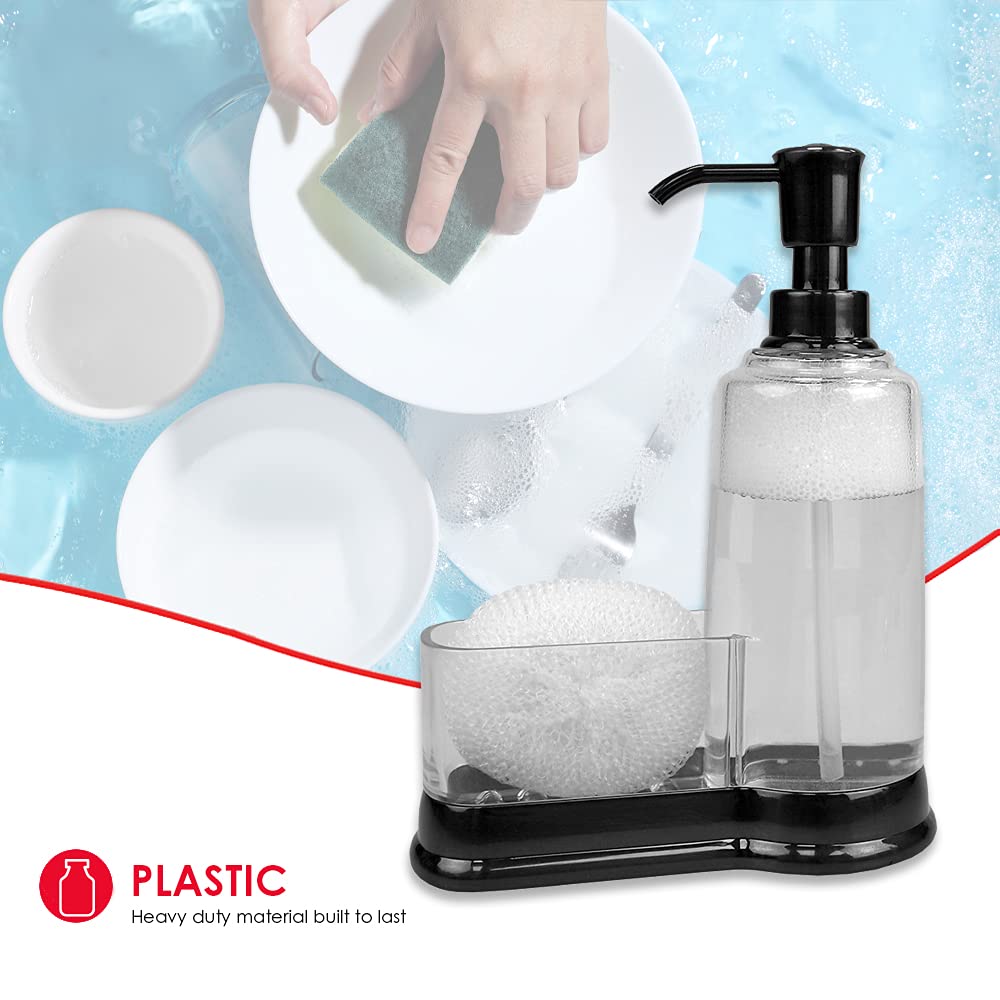 Home Basics Plastic Soap Dispenser With Sponge Compartment, Black