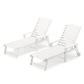 Lue Bona Outdoor Chaise Lounge Chairs Set Of 2, Hdps Material, 3-Year Warranty, Patio Lounge Chair With Adjustable Backrest, Resin Pool Lounge Chairs With Wheels For Outside, Poolside, Beach, White