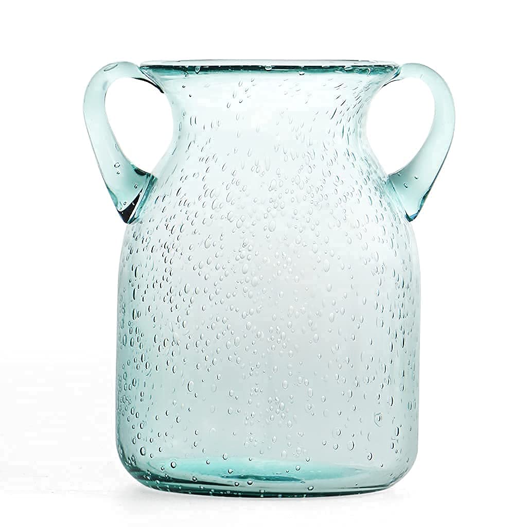 MDLUU Seeded Glass Vase 7 Tall, Double Ear Flower Vase, Handblown Vase Clear, Decorative Vase for Dining Room, Bedroom, Bathroom