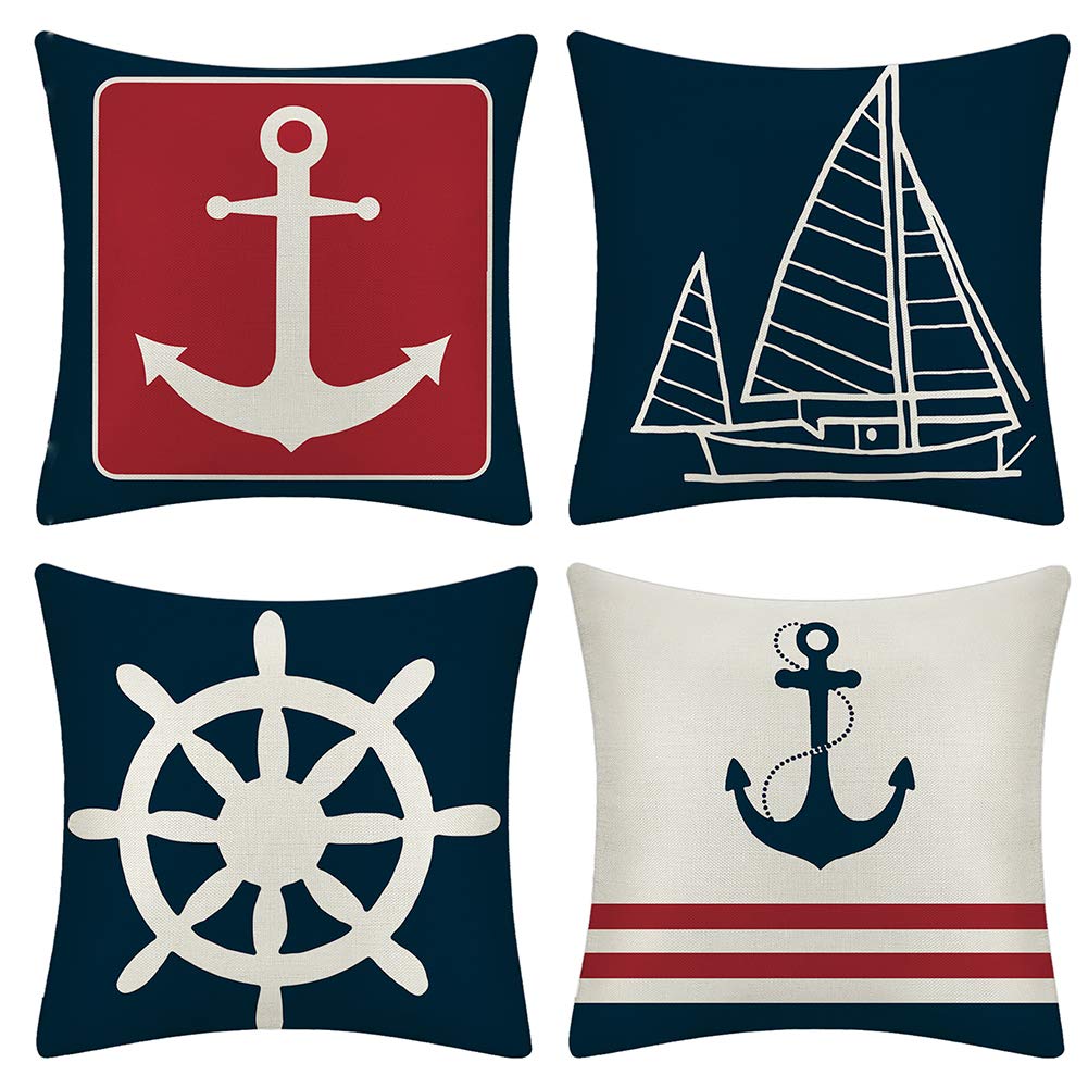 Jotom Set Of 4 Decorative Cushion Covers Square Nautical Sailing Throw Pillow Covers Home Decor Design Set Covers Cushion Case F