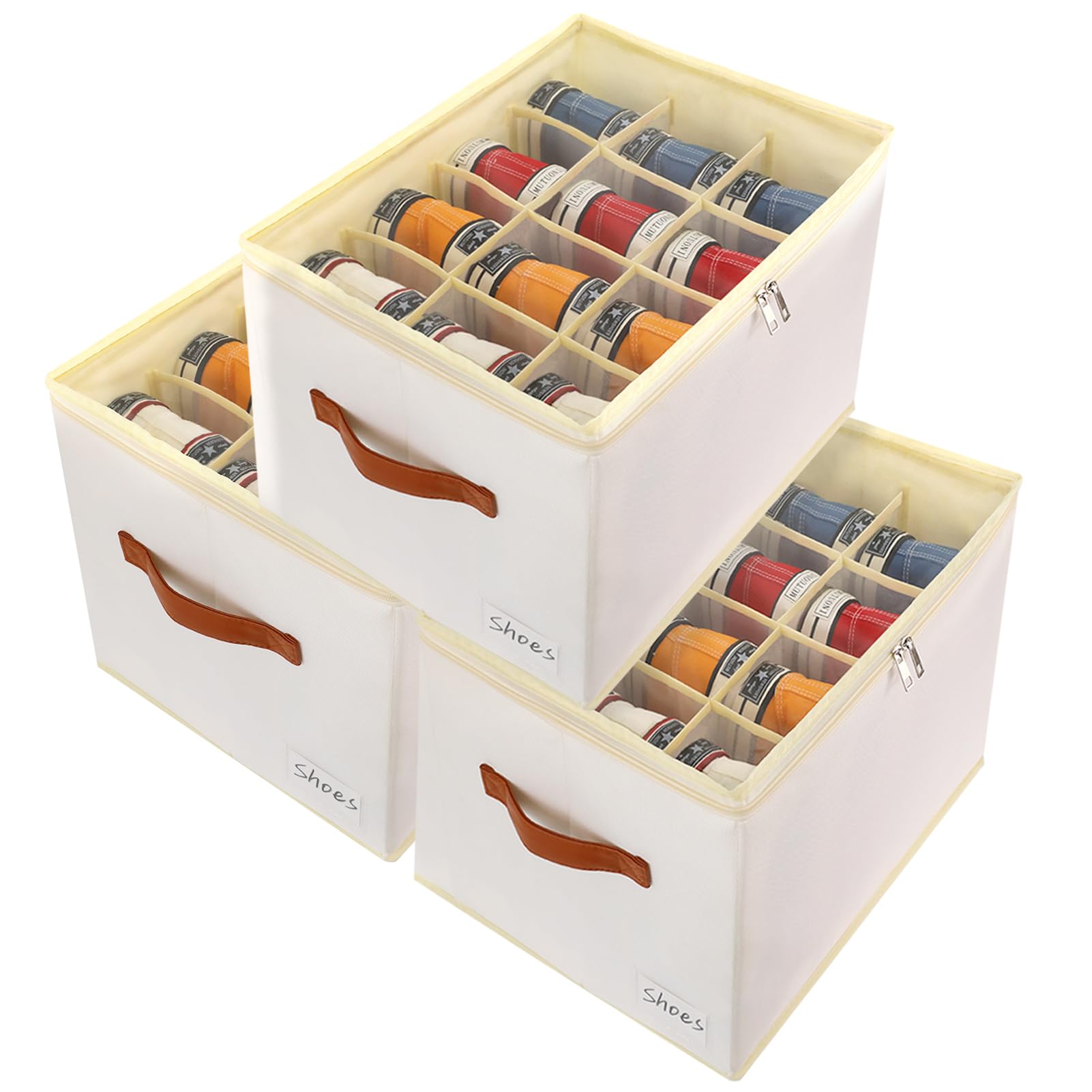 Patinao 3 Pack Shoe Storage Box Organizer for Closet - 36 Cell Space Saver Shoes Containers Bin with Clear Lids Stackable, Can F
