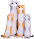 Oeonuas Cute Cat Plush Long Body Pillow Cuddle Cartoon Stuffed Animals Cat Plushie Soft Doll Pillows Gifts For Kids Girls (Gray,