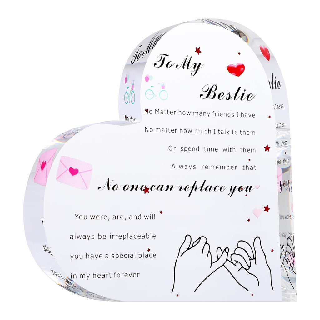 Acrylic Heart Gift for Bestie Inspirational Quotes Table Decor Sign Acrylic Paperweight Birthday Gifts New Year Present Back to 