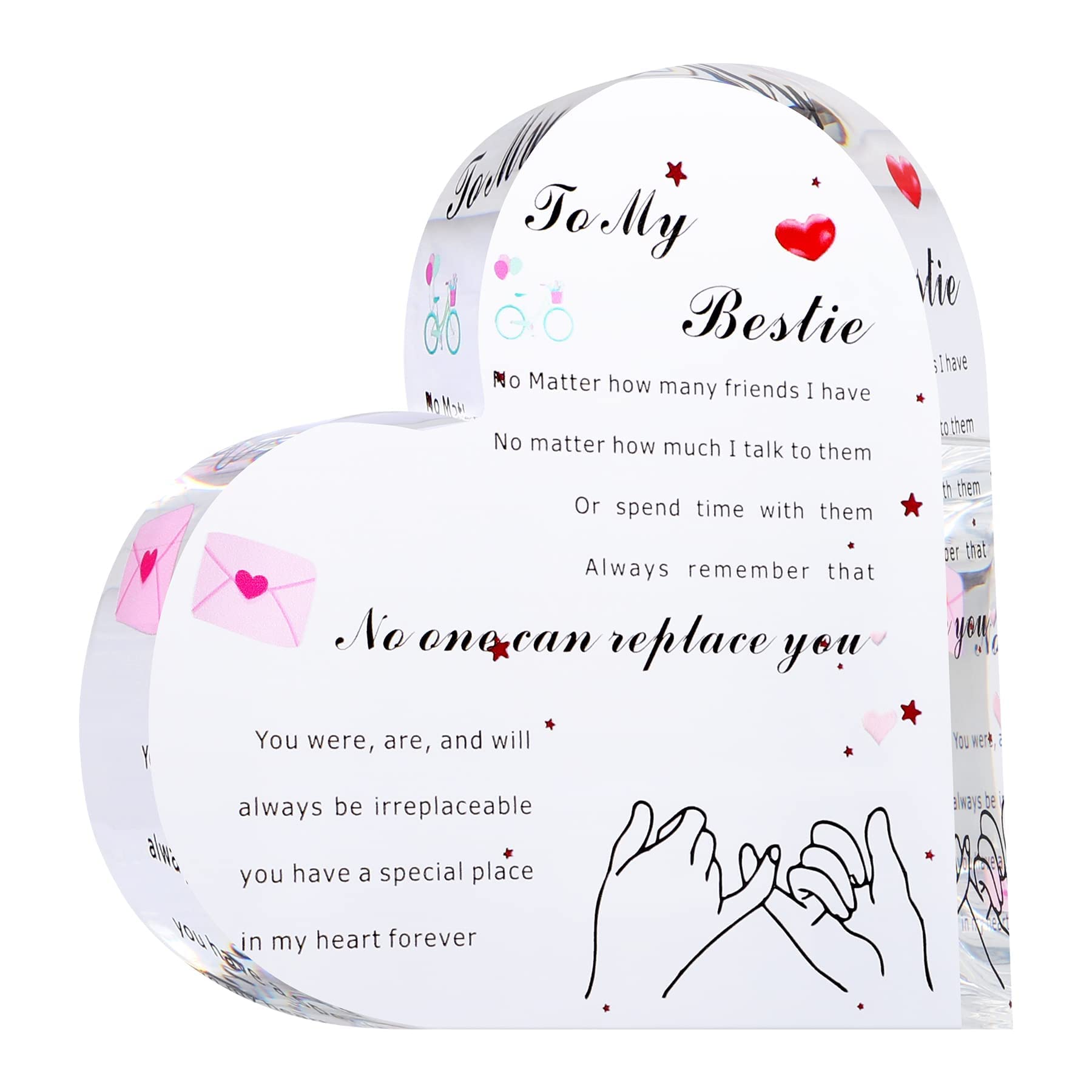 Acrylic Heart Gift for Bestie Inspirational Quotes Table Decor Sign Acrylic Paperweight Birthday Gifts New Year Present Back to 