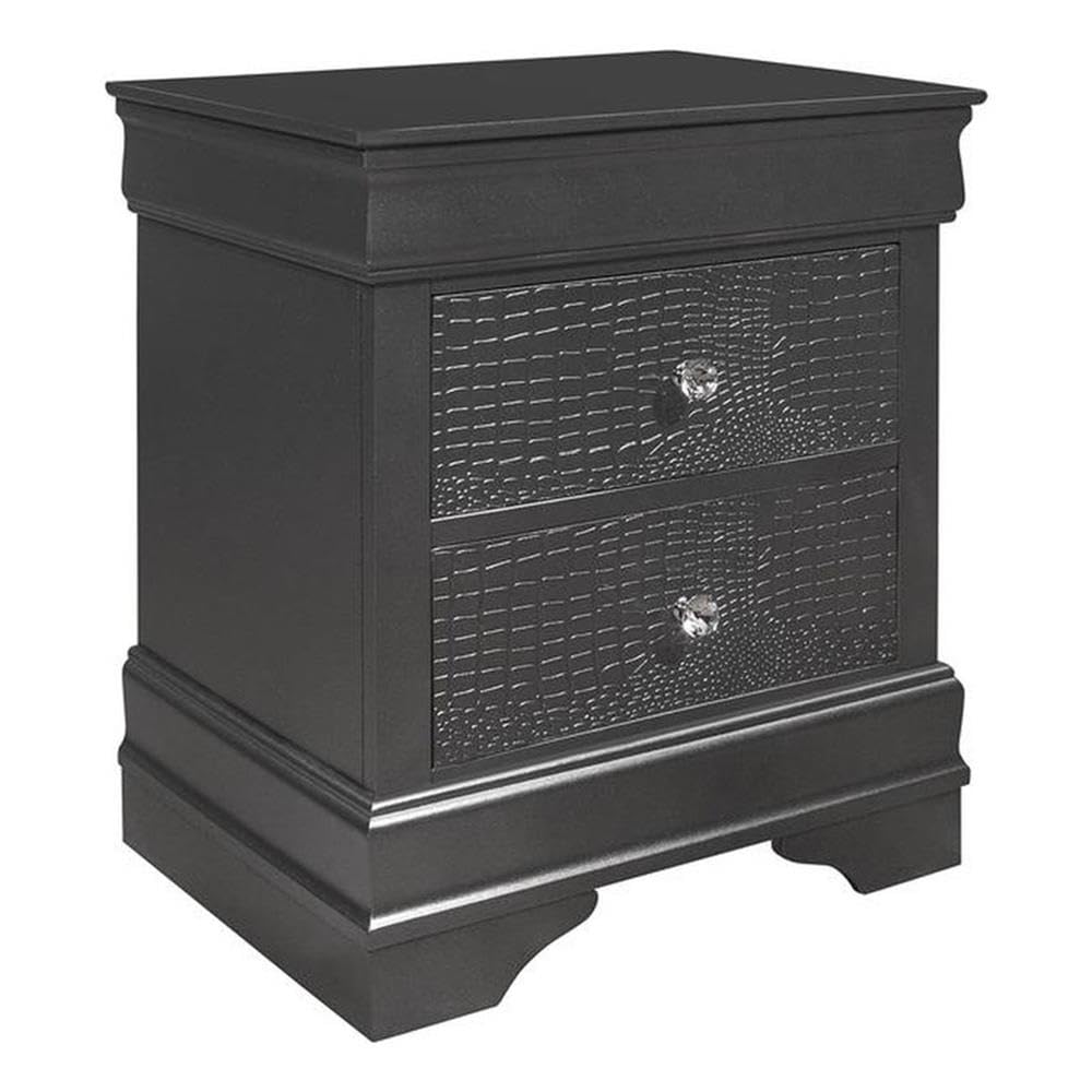 Global Furniture Usa Pompei Nightstand Gray Finish Nighstand, Metallic Grey