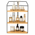3 Tier Corner Bathroom Organizer  Space Saving Countertop Shelf with Wood & Metal Design, MultiPurpose Storage Rack for Bathro