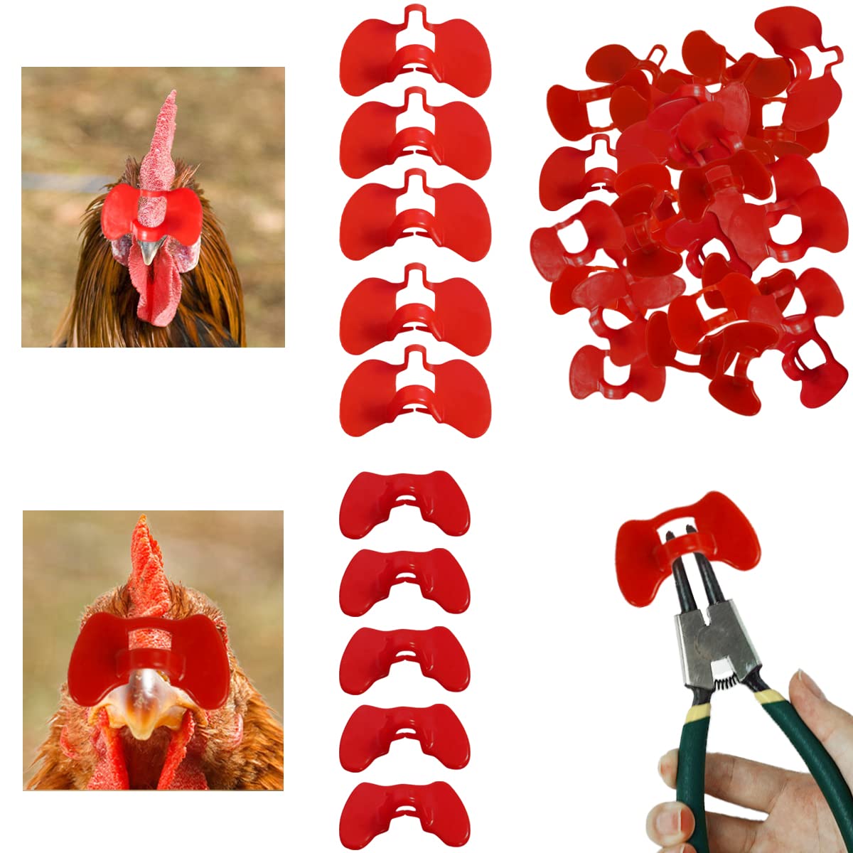 Weilan 100 Pieces Pinless Peepers Chicken Blinders With Plier Pinless Peepers For Chickens/Roosters/Hens/Pheasants/Chicks To Sto