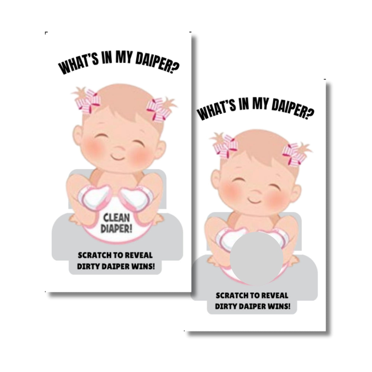 Craftmind Whats in My Diaper Baby Shower Scratch Off Game | 24 Cards  2 Winner | Baby Shower Games | Dirty Diaper Game (Girl E