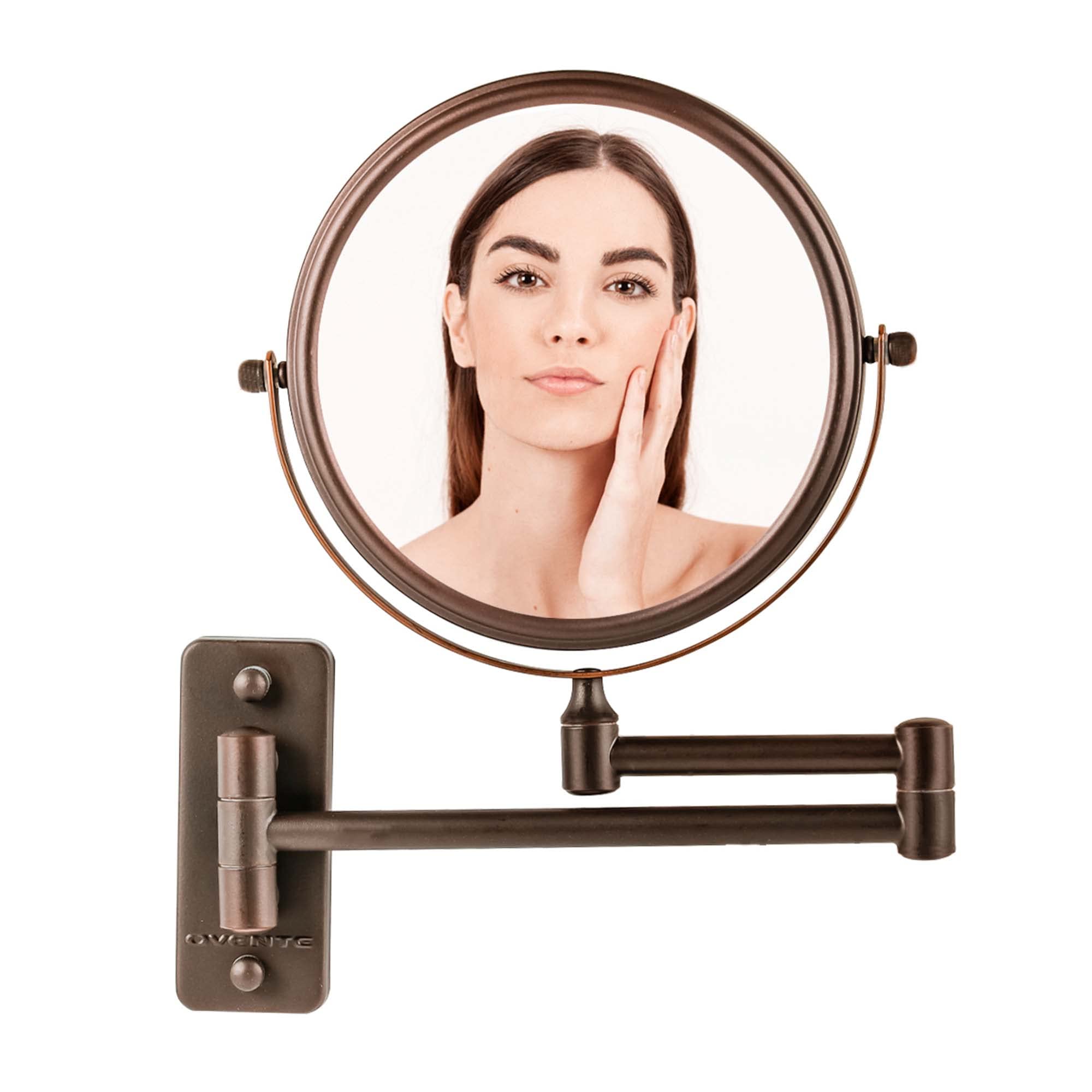 OVENTE 7' Wall Mounted Makeup Mirror - 1X/ 10X Magnification, Rotating 360-Degree, Double-Sided, Extendable & Folding Arm, Clea