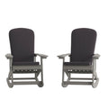 Set of 2 Adirondack Rocking Chairs in Gray with Gray Cushions, Porch, and Patio